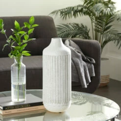 Hot Sale 🔔 Studio 350 White Iron Contemporary Vase 17 X 7 X 7 - 7 X 7 X 17 🌟