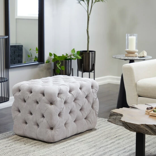 Buy 😀 Studio 350 Black Tan Or Grey Wood Tufted Fabric Modern Glam Ottoman Bench 😀 - Image 8