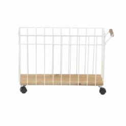 Deals 🎉 Studio 350 Rustic Fir Wood And Metal Magazine Basket With Caster Wheels 🔥