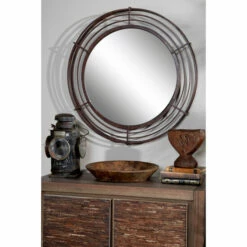 Budget 🤩 Studio 350 Brown Iron Industrial Wall Mirror 33 X 33 X 3 - 33 X 3 X 33Round 😉