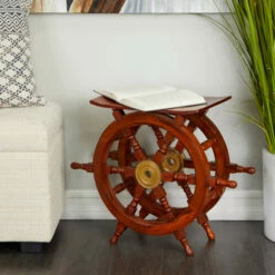 Best Sale 💯 Studio 350 Brown Brass Nautical Accent Table - 24 X 12 X 20 ❤️