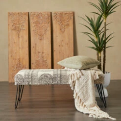 Promo 👍 Studio 350 Bohemian Decorative Patterned Entryway Bench With Metal Hairpin Legs - 47 X 19 X 16 Black And White 🤩
