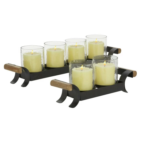 Promo ⭐ Studio 350 Black Metal Contemporary Candle Holder Set Of 2 - 21 X 4 X 5 🔥 - Image 2