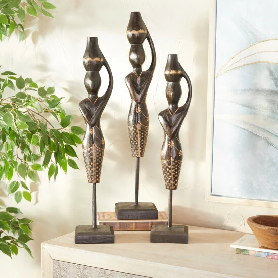 Budget 🛒 Studio 350 Black Wood Bohemian Sculptures (Set Of 3) - S/3 23", 21", 20"H 😍