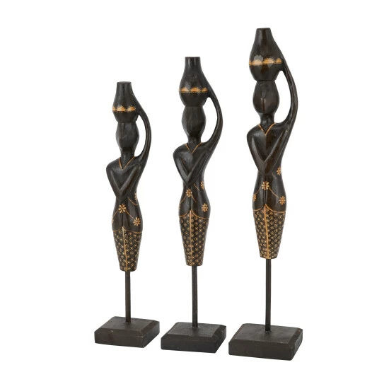 Budget 🛒 Studio 350 Black Wood Bohemian Sculptures (Set Of 3) - S/3 23", 21", 20"H 😍 - Image 2