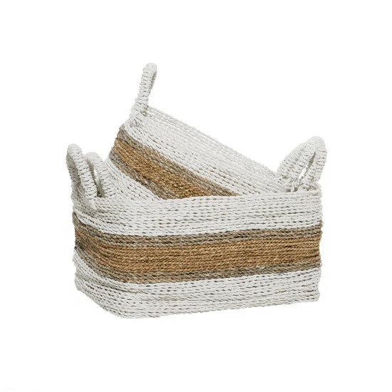 Deals 😀 Studio 350 White Plastic Rattan Coastal Storage Basket (Set Of 3) 🎁 - Image 2