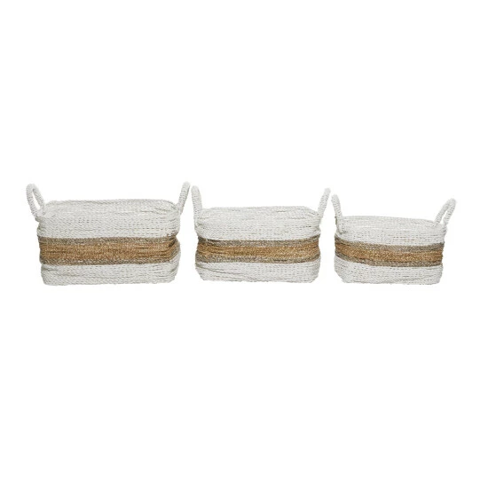 Deals 😀 Studio 350 White Plastic Rattan Coastal Storage Basket (Set Of 3) 🎁 - Image 3