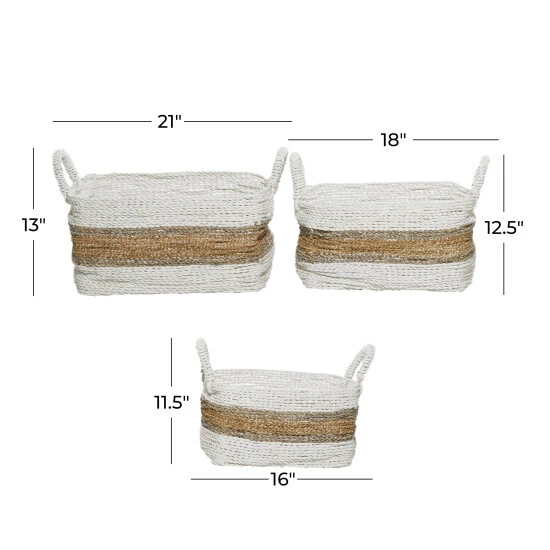 Deals 😀 Studio 350 White Plastic Rattan Coastal Storage Basket (Set Of 3) 🎁 - Image 6