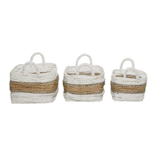 Deals 😀 Studio 350 White Plastic Rattan Coastal Storage Basket (Set Of 3) 🎁 - Image 7