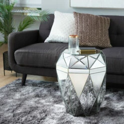 Hot Sale 🎁 Studio 350 Silver MDF Glam Accent Table 24 X 19 X 19 👍