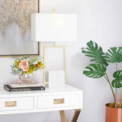 Best deal 🌟 Studio 350 White Marble Modern Table Lamp White/gold 👏