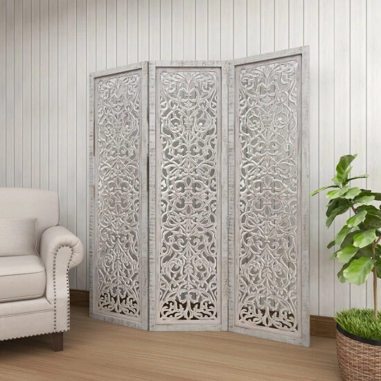 Cheapest ✨ Studio 350 White Washed Distressed Wood Ornate Farmhouse Room Divider Screen 🔔 - Image 7