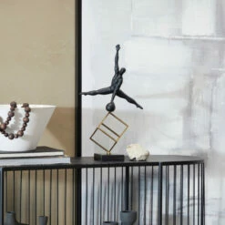 Promo 😍 Studio 350 Black Marble Modern Gymnast Sculpture - 11 X 6 X 19 🎉