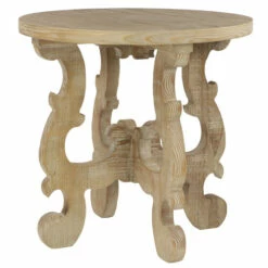Discount ⌛ Studio 350 Small Round Reclaimed Wood End Table W/ Whitewash Finish & Scalloped Base 26 X 25.5 - 26 X 26 X 26Round 👍