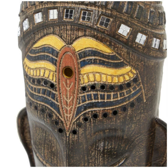 Best Pirce 🔥 Studio 350 Brown Polystone Primitive African Head Mask And Standing Sculpture Brown - Tribal Warrior Head 🌟 - Image 4