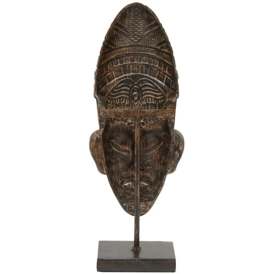 Best Pirce 🔥 Studio 350 Brown Polystone Primitive African Head Mask And Standing Sculpture Brown - Tribal Warrior Head 🌟 - Image 5