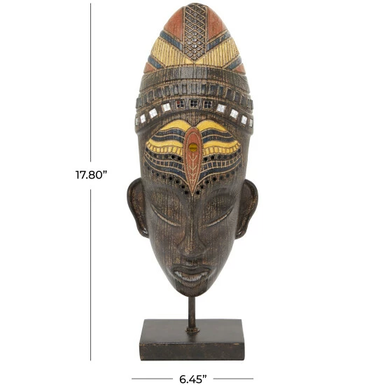 Best Pirce 🔥 Studio 350 Brown Polystone Primitive African Head Mask And Standing Sculpture Brown - Tribal Warrior Head 🌟 - Image 6