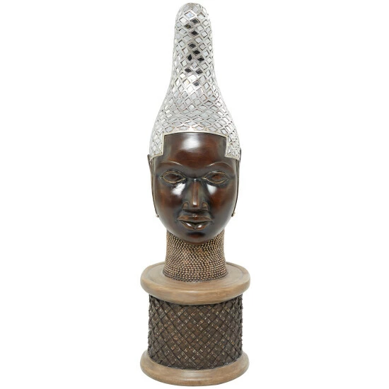 Best Pirce 🔥 Studio 350 Brown Polystone Primitive African Head Mask And Standing Sculpture Brown - Tribal Warrior Head 🌟 - Image 8