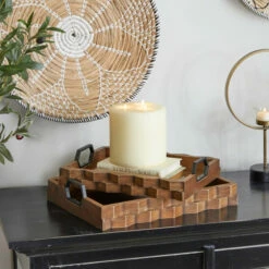 Cheap 🥰 Studio 350 Wood Modern Tray ( Set Of 2) - S/2 14", 16"W Dark Brown ✔️