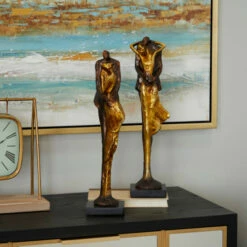 Deals 👍 Studio 350 Bronze Polystone Modern People Sculpture ( Set Of 2) - 4 X 4 X 17 🔔