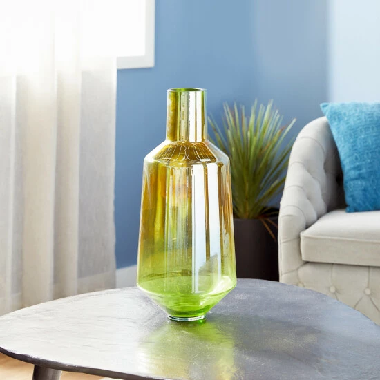 Best reviews of ⭐ Studio 350 Cylindrical Iridescent Yellow And Green Smoked Glass Vase 9" X 20" ⌛