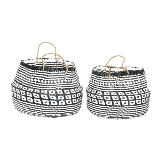Best deal 😉 Studio 350 Black/White Seagrass Boho Eclectic Plant Storage Basket (Set Of 2) - S/2 16", 14"H ✨ - Image 3