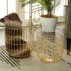 Outlet 🛒 Studio 350 Iron Contemporary Storage Baskets (Set Of 2) - 13", 11"W Gold ❤️