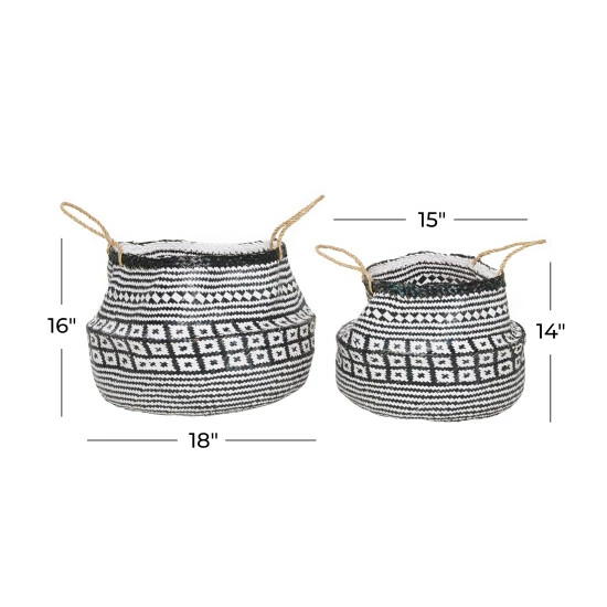 Best deal 😉 Studio 350 Black/White Seagrass Boho Eclectic Plant Storage Basket (Set Of 2) - S/2 16", 14"H ✨ - Image 5