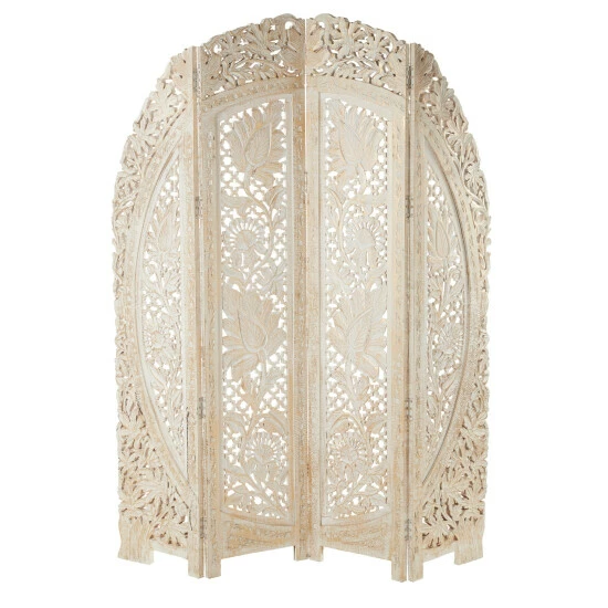 Coupon 😀 Studio 350 White Wood Distressed Eclectic Ornate Room Divider Screen - 60 X 2 X 72 🎉