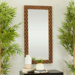 Outlet 😉 Studio 350 Brown Wood Modern Wall Mirror - 24 X 1 X 48 🎉