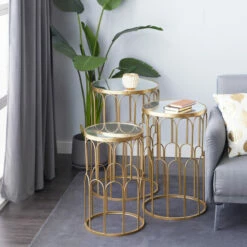 Budget 🌟 Studio 350 Gold Iron Glam Accent Table (Set Of 3) - 18 X 18 X 28Round 🎁