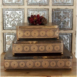 Buy 💯 Studio 350 Fir Wood And Iron Pierced Design Square Copper Trays (Set Of 3) - S/3 13", 15", 20"W 👍