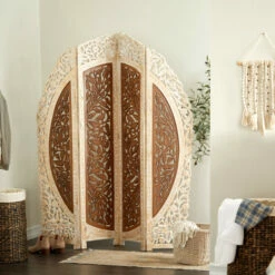 Best Sale ⭐ Studio 350 Brown Wood French Country Room Botanical Divider Screen - 62"L X 1"W X 72"H 🌟