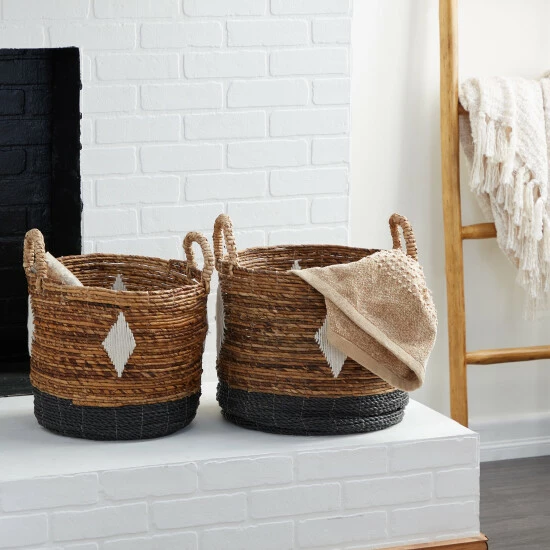 Best Sale ๐ Studio 350 Brown Banana Leaf Contemporary Storage Basket (Set Of 2) - S/2 17", 16"H โจ