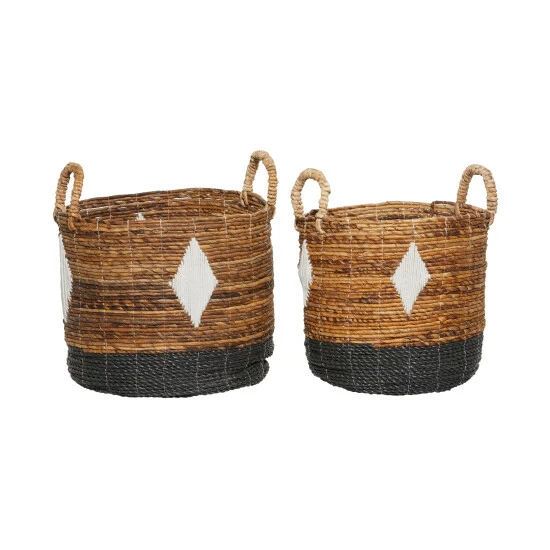 Best Sale ๐ Studio 350 Brown Banana Leaf Contemporary Storage Basket (Set Of 2) - S/2 17", 16"H โจ - Image 2
