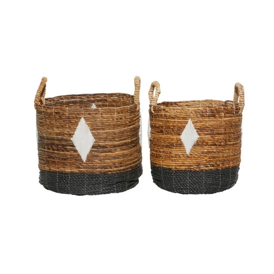 Best Sale ๐ Studio 350 Brown Banana Leaf Contemporary Storage Basket (Set Of 2) - S/2 17", 16"H โจ - Image 3