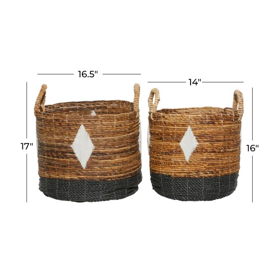Best Sale ๐ Studio 350 Brown Banana Leaf Contemporary Storage Basket (Set Of 2) - S/2 17", 16"H โจ - Image 6