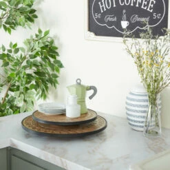 Best deal 🤩 Studio 350 Brown Rubber Wood Modern Lazy Susan Trays 2 X 12 X 12 (Set Of 2) - 16 X 16 X 2 Round ✔️