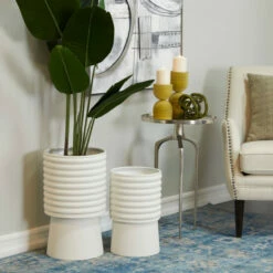 Cheap 🛒 Studio 350 White Metal Modern Planter (Set Of 2) - S/2 20", 16"H 😍