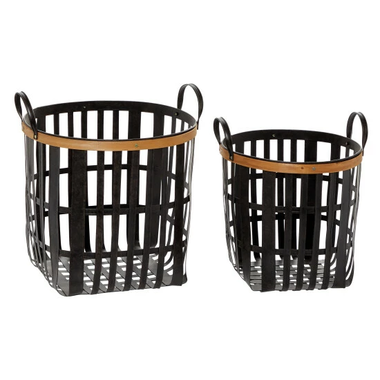 New โญ Studio 350 Black Bamboo Farmhouse Storage Basket (Set Of 2) - S/2 17", 20"H ๐ - Image 2