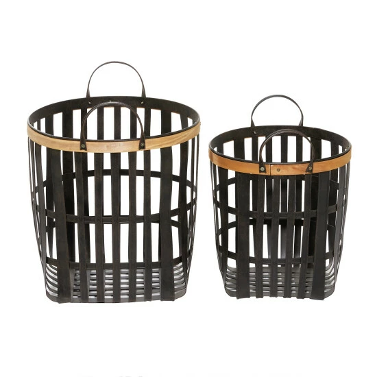 New โญ Studio 350 Black Bamboo Farmhouse Storage Basket (Set Of 2) - S/2 17", 20"H ๐ - Image 3