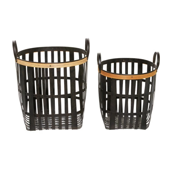 New โญ Studio 350 Black Bamboo Farmhouse Storage Basket (Set Of 2) - S/2 17", 20"H ๐ - Image 5
