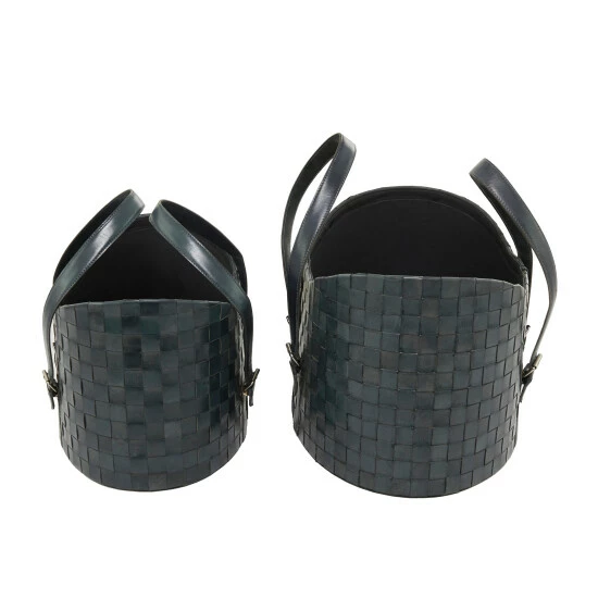 Budget ⌛ Studio 350 Leather Modern Storage Basket (Set Of 2) - S/2 21", 19"W Dark Blue 🎁 - Image 4