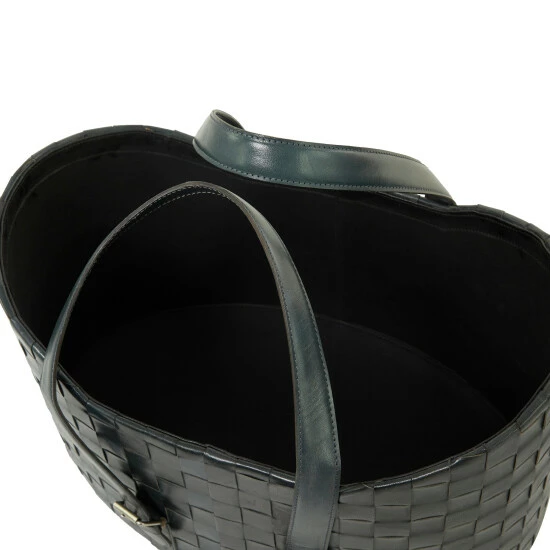 Budget ⌛ Studio 350 Leather Modern Storage Basket (Set Of 2) - S/2 21", 19"W Dark Blue 🎁 - Image 5