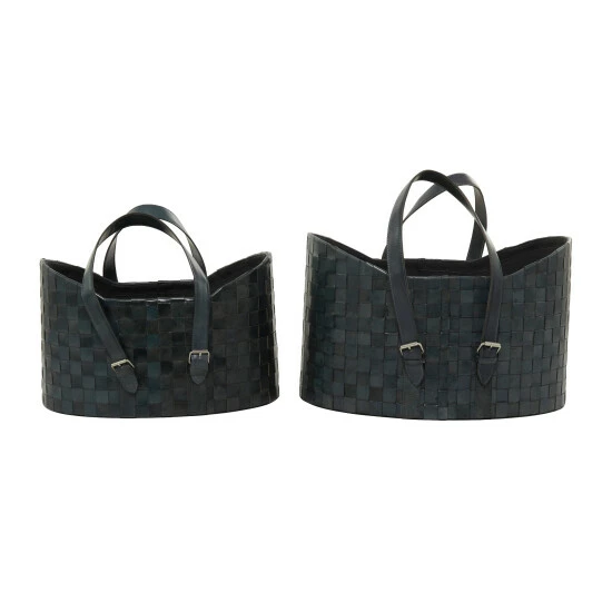 Budget ⌛ Studio 350 Leather Modern Storage Basket (Set Of 2) - S/2 21", 19"W Dark Blue 🎁 - Image 8