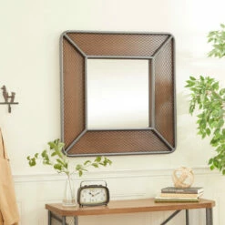 Hot Sale 😉 Studio 350 Brown Wood Industrial Wall Mirror 32 X 32 X 2 - 32 X 2 X 32 🥰