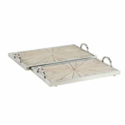 Best reviews of ✔️ Studio 350 Set Of 2 Contemporary Pine Wood And Stainless Steel Burst Trays 🌟