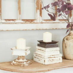 Cheapest 🥰 Studio 350 White Wood Vintage Candle Holder ( Set Of 2) - S/2 7", 6"H 🎉