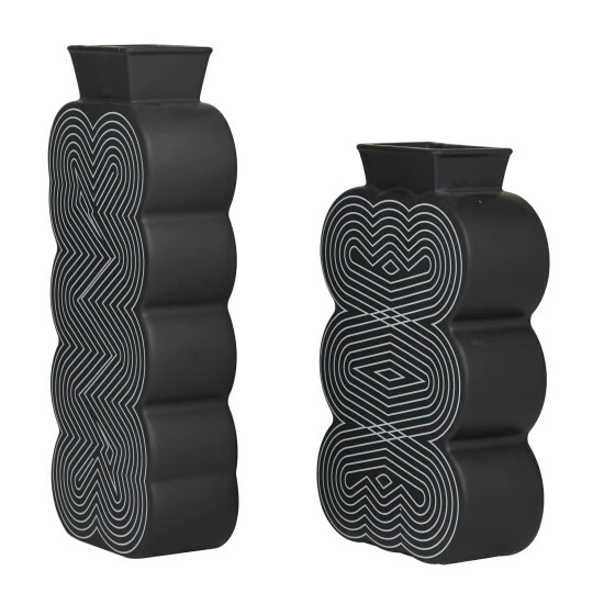 Deals 🔔 Studio 350 Black Stoneware Contemporary Vase (Set Of 2) 🎉 - Image 3
