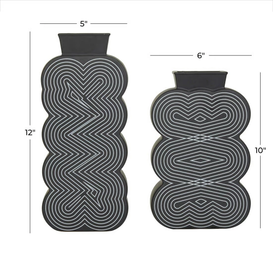 Deals 🔔 Studio 350 Black Stoneware Contemporary Vase (Set Of 2) 🎉 - Image 6